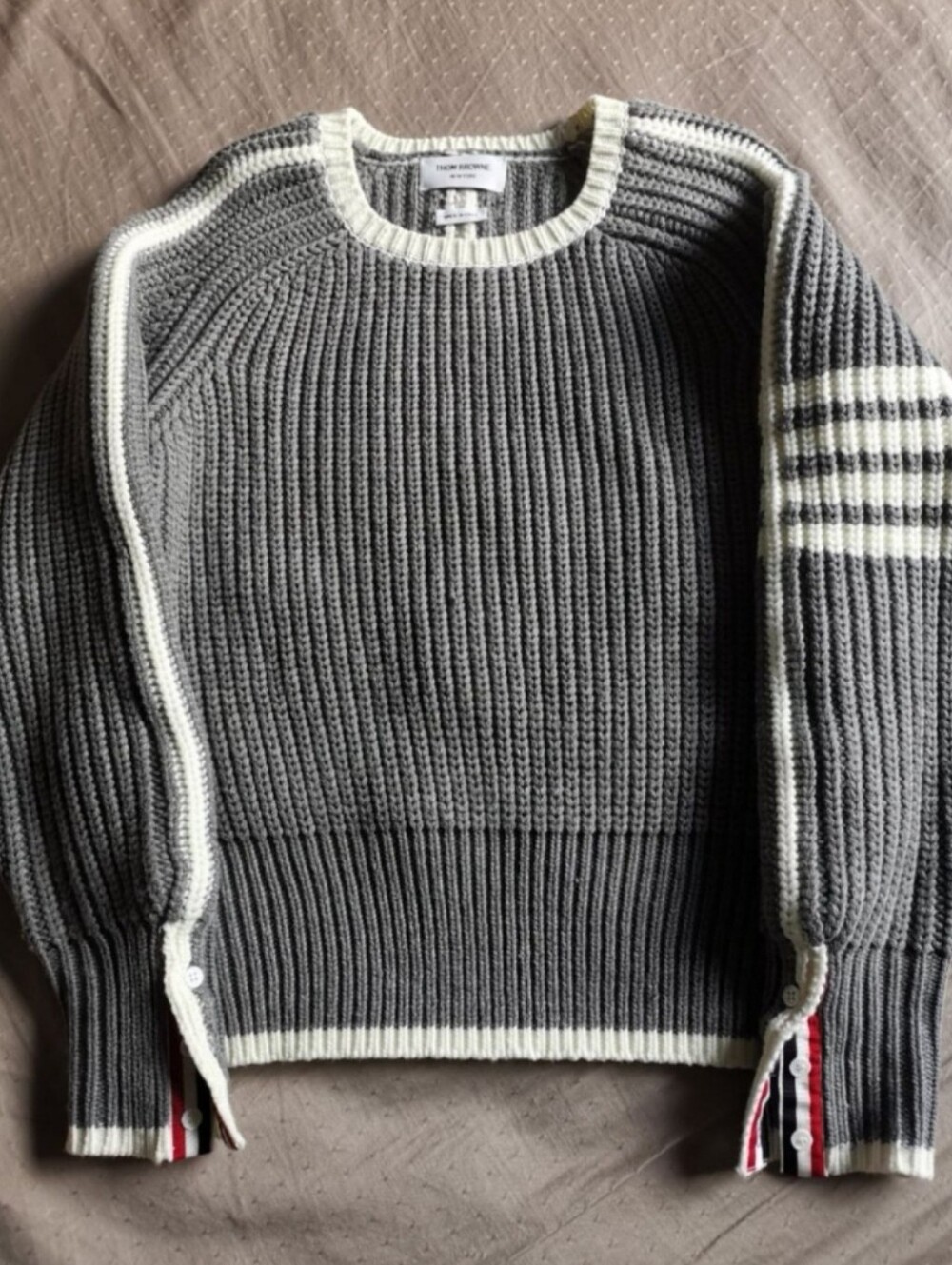 Thom Browne Grey Chunky Wool Ribbed 4-Bar Crewneck Sweater Size 1 US S